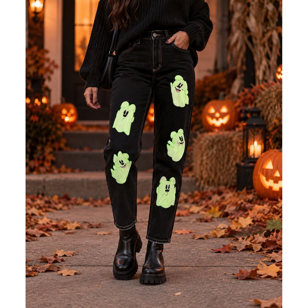 Her Universe Disney Halloween Ghost Glow In Dark Mom Jeans Size 18